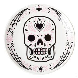 4 PACK Pink Dia Muertos Sugar Skull 9” Dinner Plate Porcelain Halloween Goth NEW